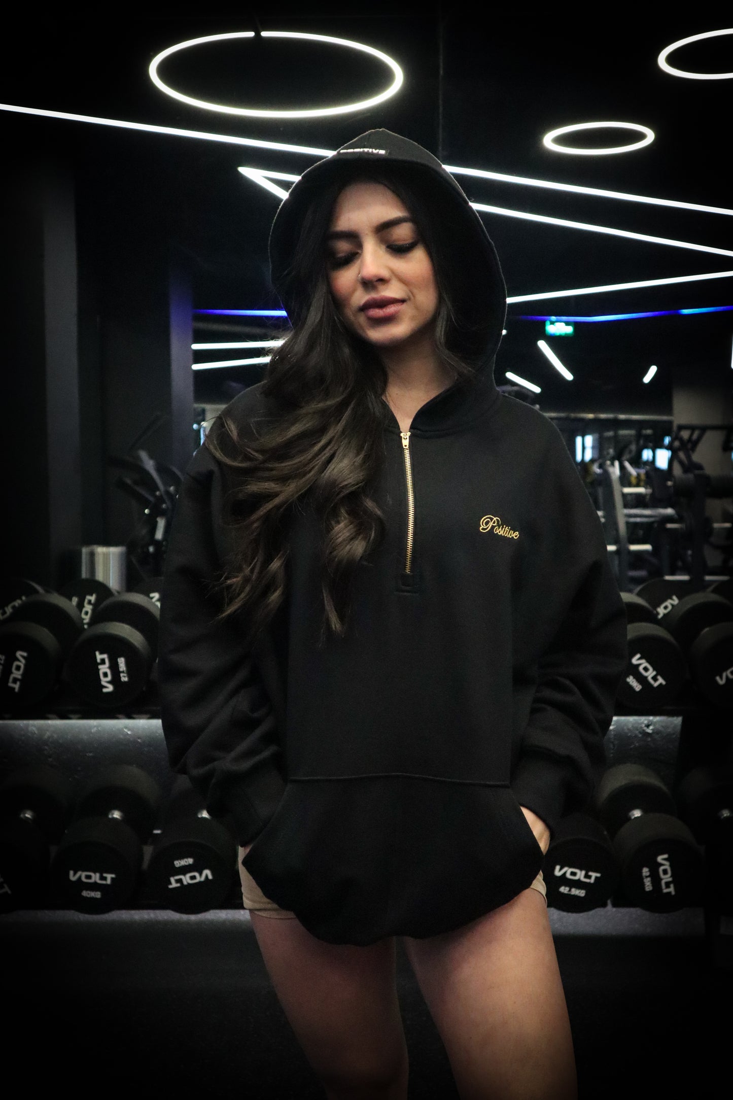 HOODIE HALF ZIP NEGRO